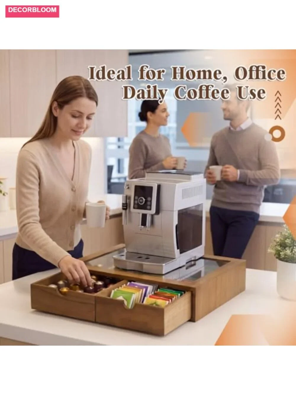 Wooden Coffee Pod Organizer with Acrylic Lid Dual Drawer Large